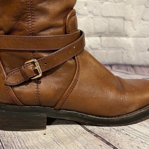 Coach British Tan Tall Boots with gold logo Sz 6B - Picture 7 of 8